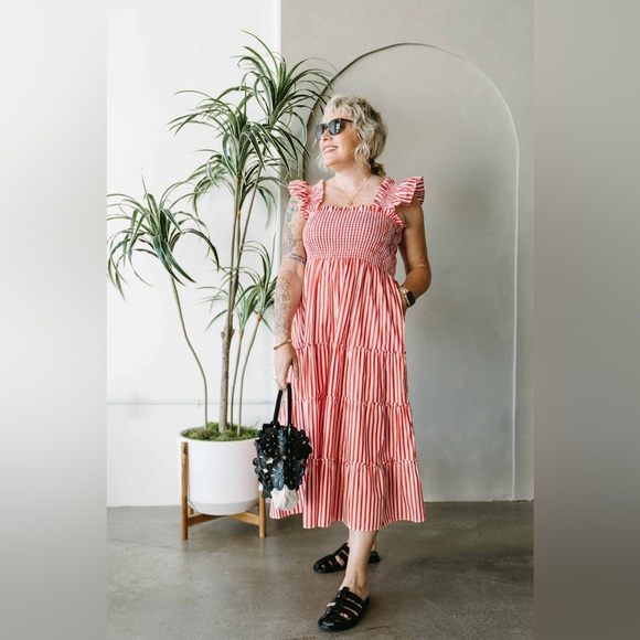 Hill House Home The Ellie Nap Dress Red Stripe Size Medium - Picture 14 of 15